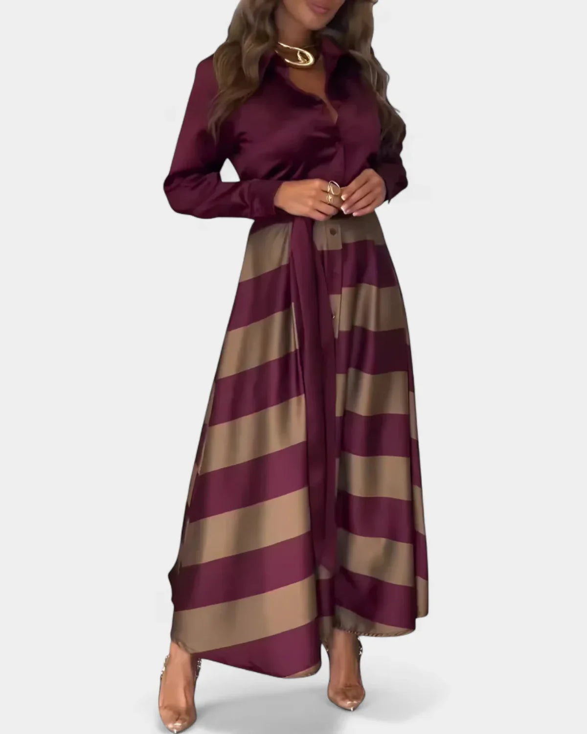 Nessia™ | Vestido camisero a rayas con cinturón