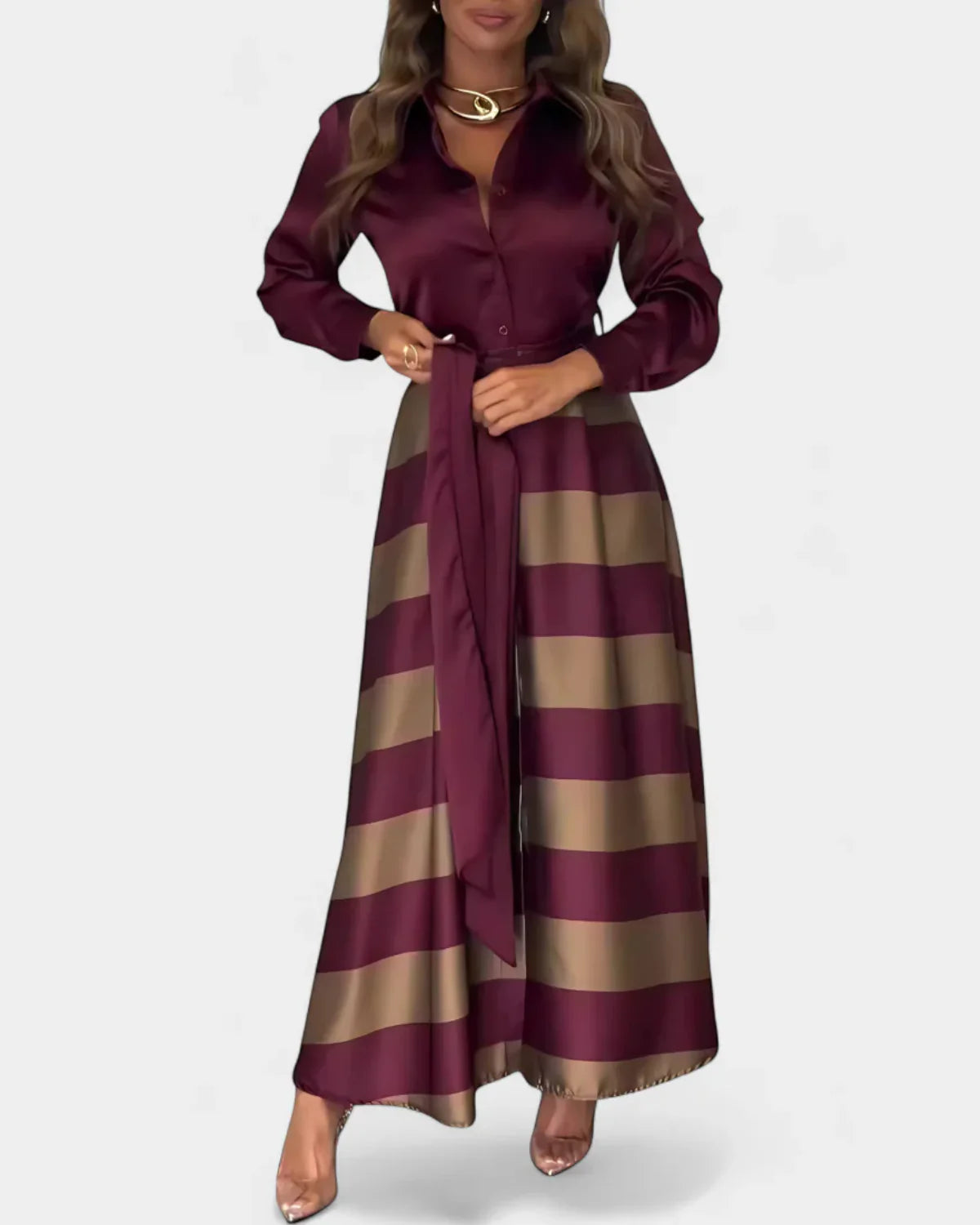 Nessia™ | Vestido camisero a rayas con cinturón