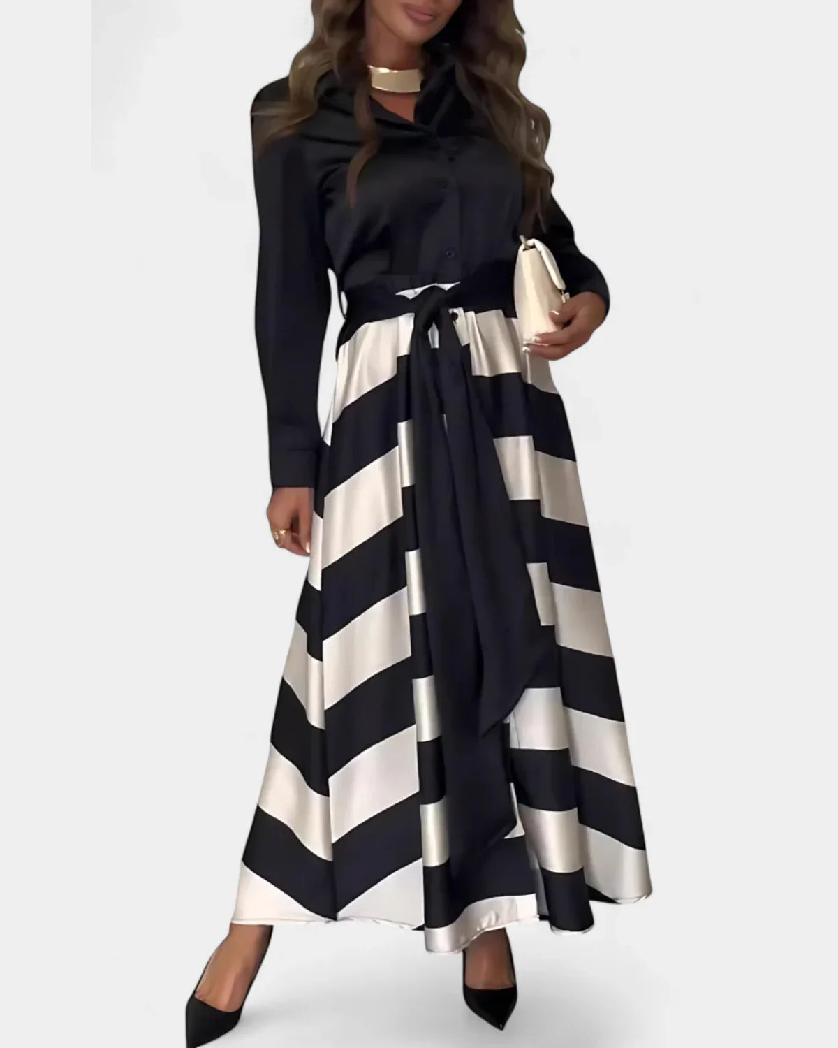 Nessia™ | Vestido camisero a rayas con cinturón