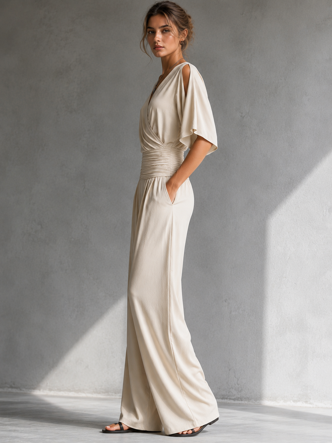 Alia | Conjunto elegante con efecto cruzado y pantalón de pierna ancha