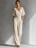 Alia | Conjunto elegante con efecto cruzado y pantalón de pierna ancha
