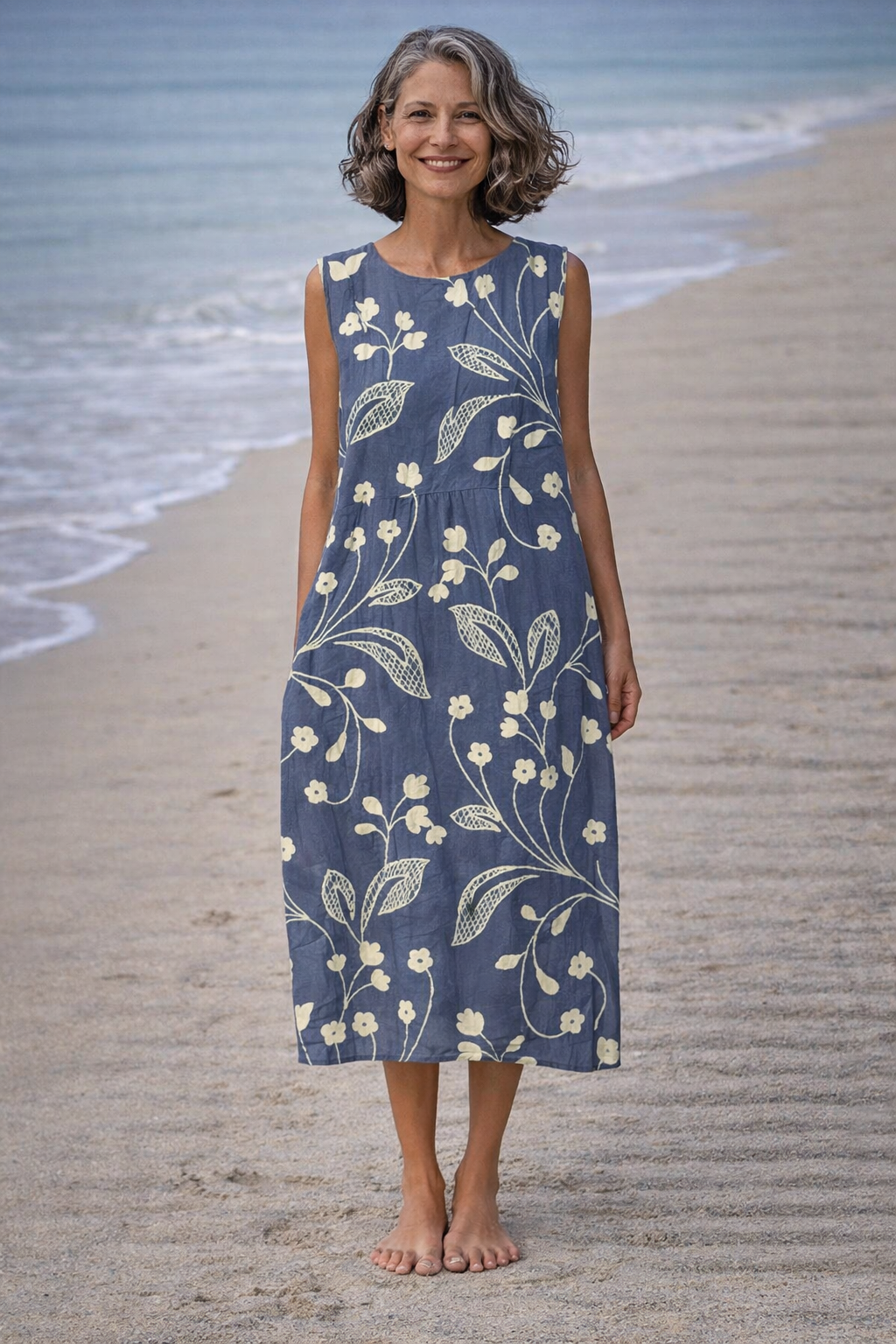 Estela | Vestido midi sin mangas con flores vintage