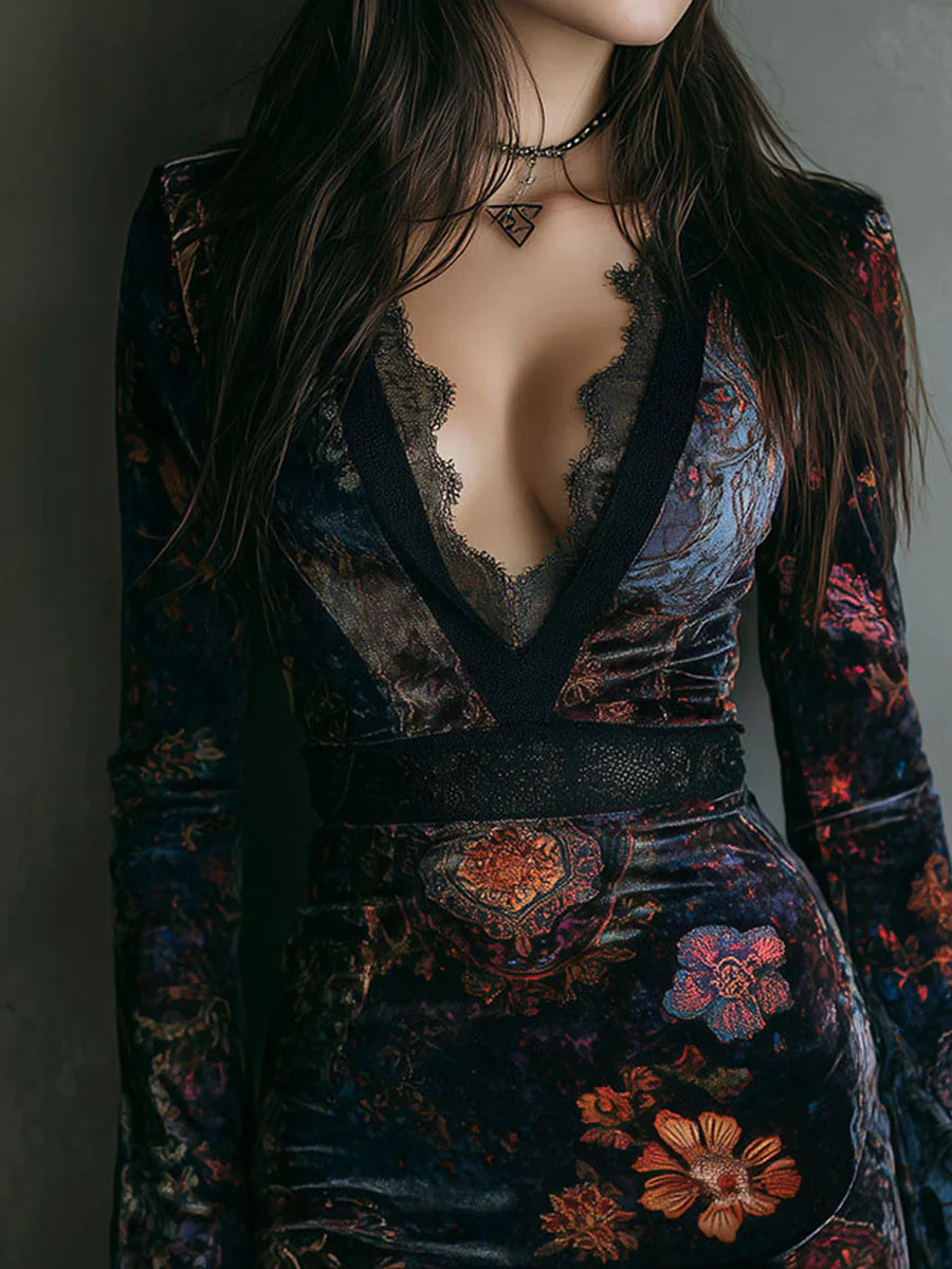 KEYLA™ | Minivestido de terciopelo con estampado floral