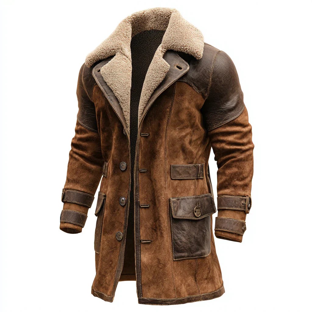 Abrigo Vintage de Cuero Marrón con Shearling