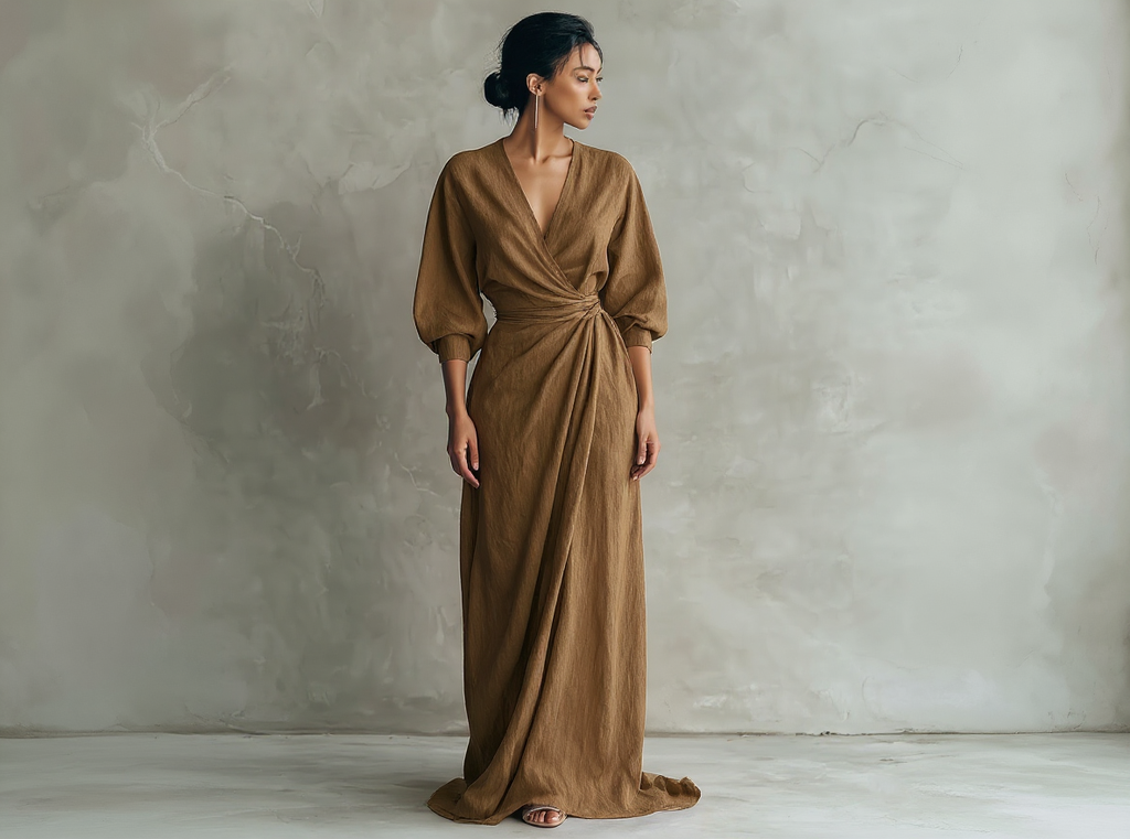 Vestido Maxi Minimalista Rosa con Escote en V para Mujer
